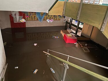 Das Untergeschoss vom Kindergarten St. Martin wurde stark beschädigt. Foto: Michael Lindner/ Stadt Günzburg